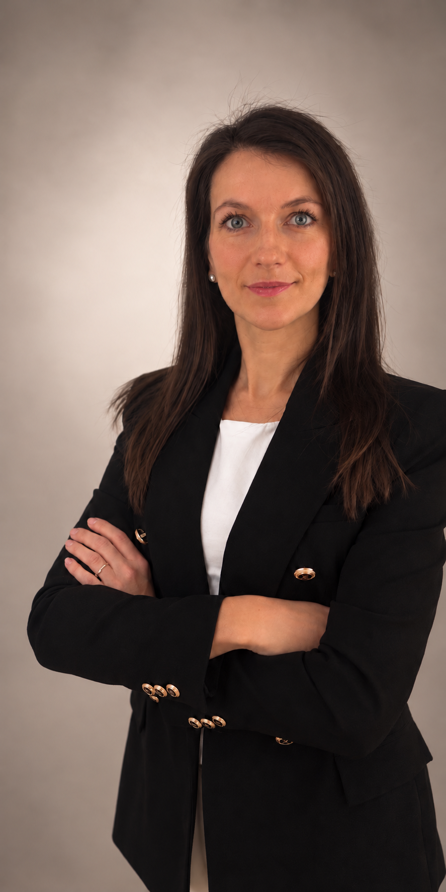 professional portrait with gold buttons
